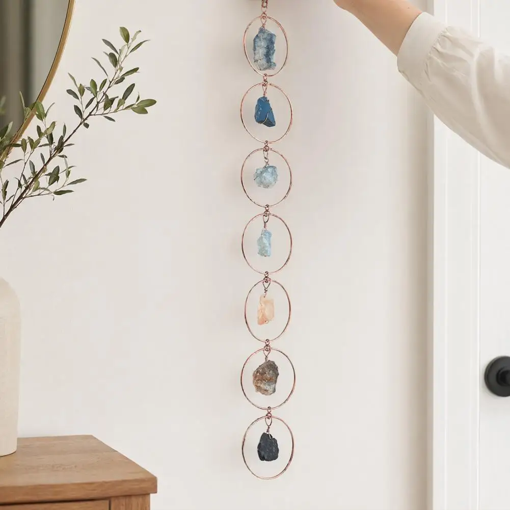 Window Hanging Faux Decor Handmade 7 Chakra Stone Wall Ornament Faux Hanging Decoration Natural Healing Stone Window for Home