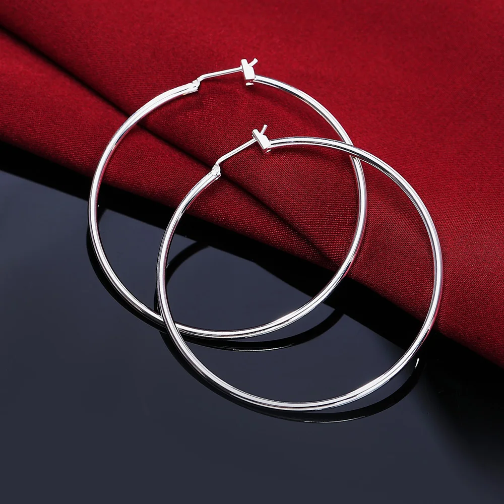 

High Quality 925 Sterling Silver Earrings for Women Party Jewelry 5CM Big Circle Fashion Christmas Gifts