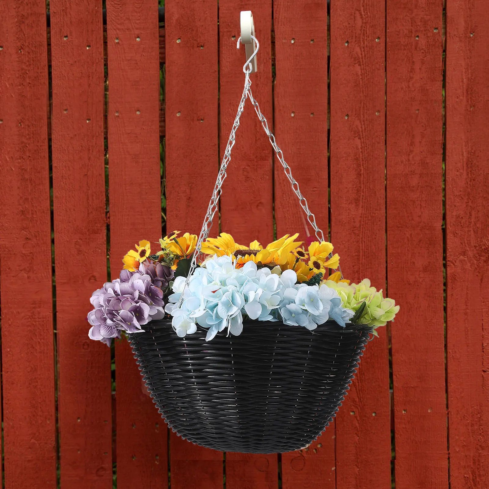 

Imitation Rattan Hanging Basket Multi-purpose Black Flower Arrangement Container For Living Room Kitchen Balcony Courtyard