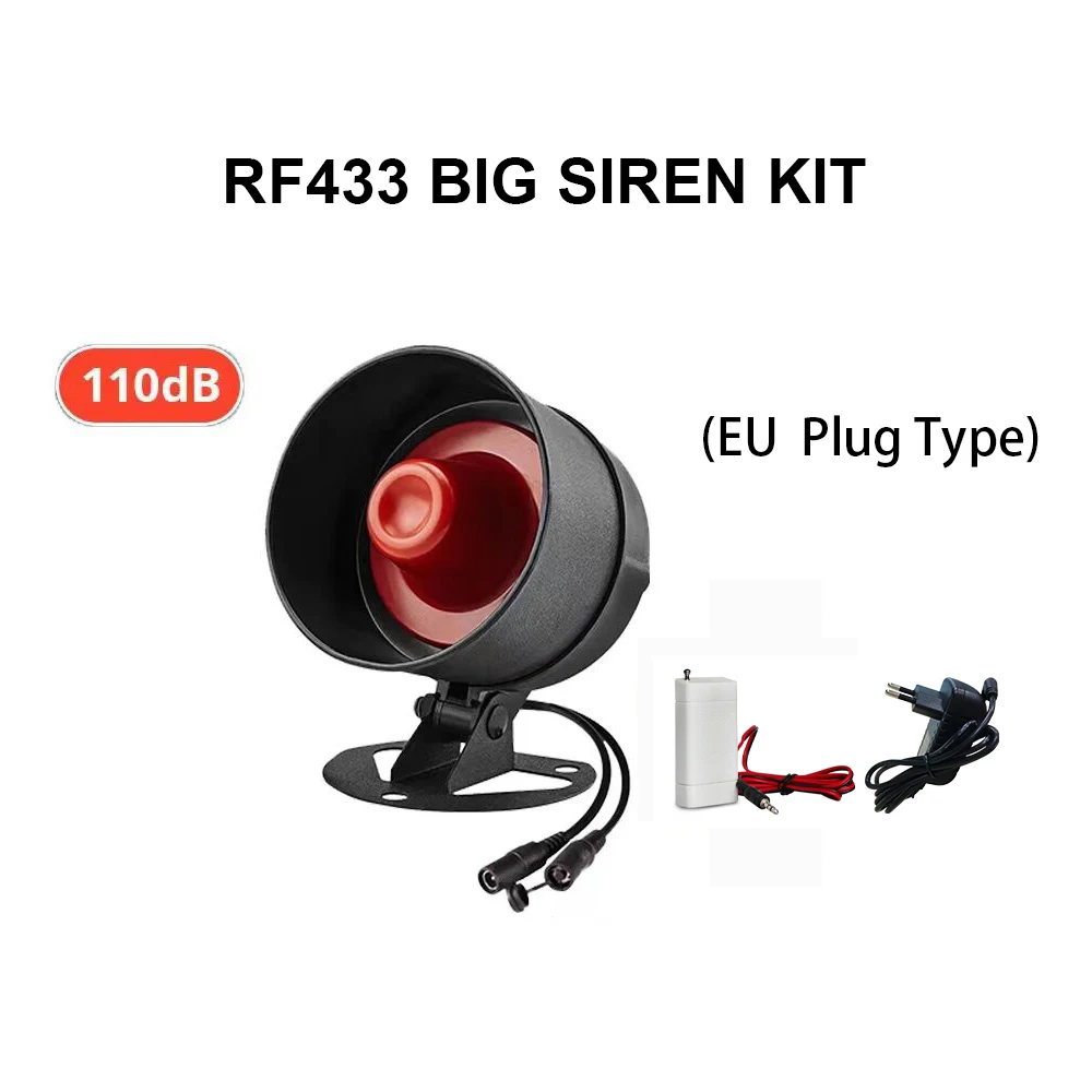 433MHz Outdoor Big Siren Wireless 110dB Strobe Siren Waterproof For Home Burglar Wifi GSM Alarm System and 433MHz Sensors