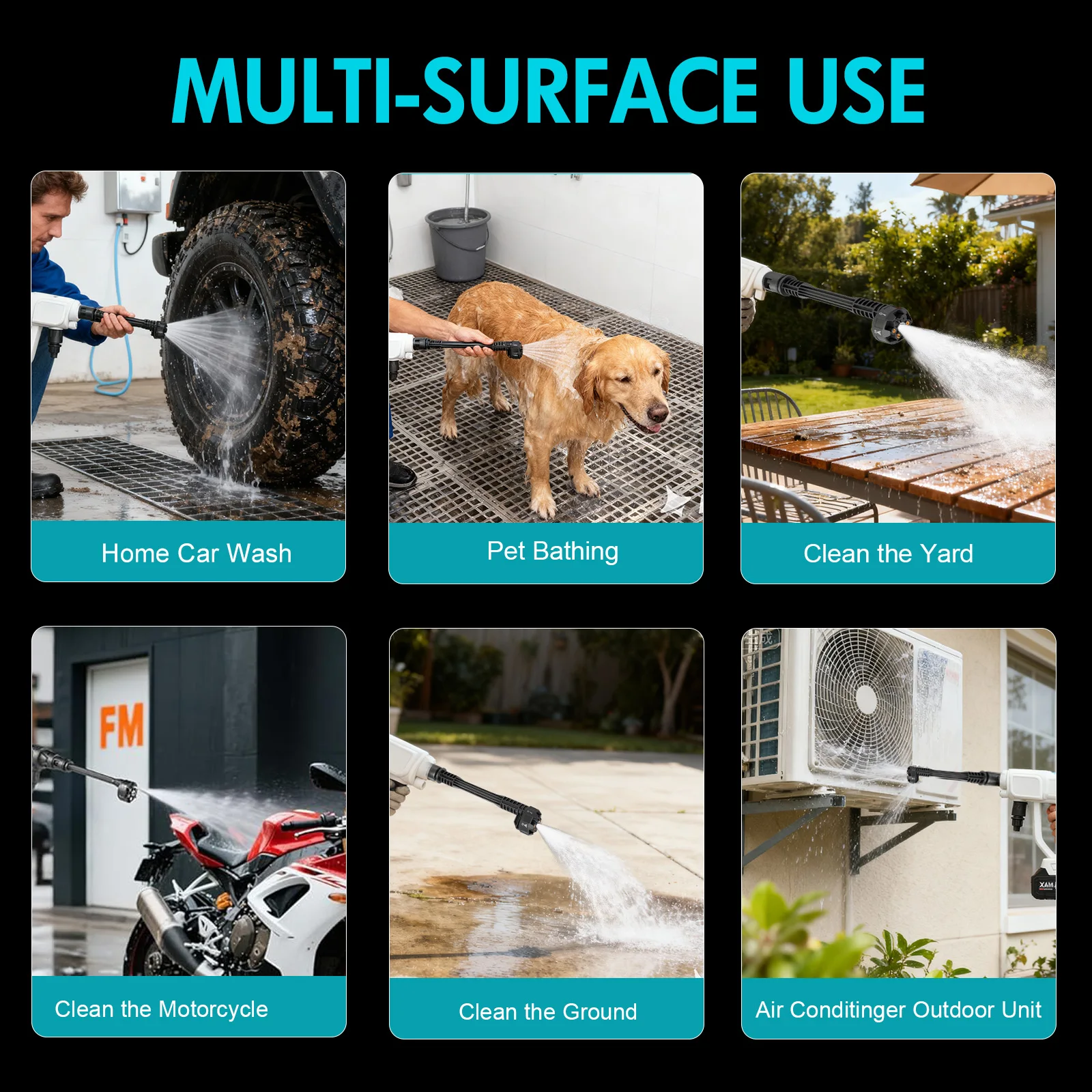 غسالة الضغط اللاسلكية المحمولة 21 فولت 970PSI عالية الضغط يده غسيل السيارات مدفع المياه 6 في 1 فوهة 4.0Ah بطارية لفناء السيارة