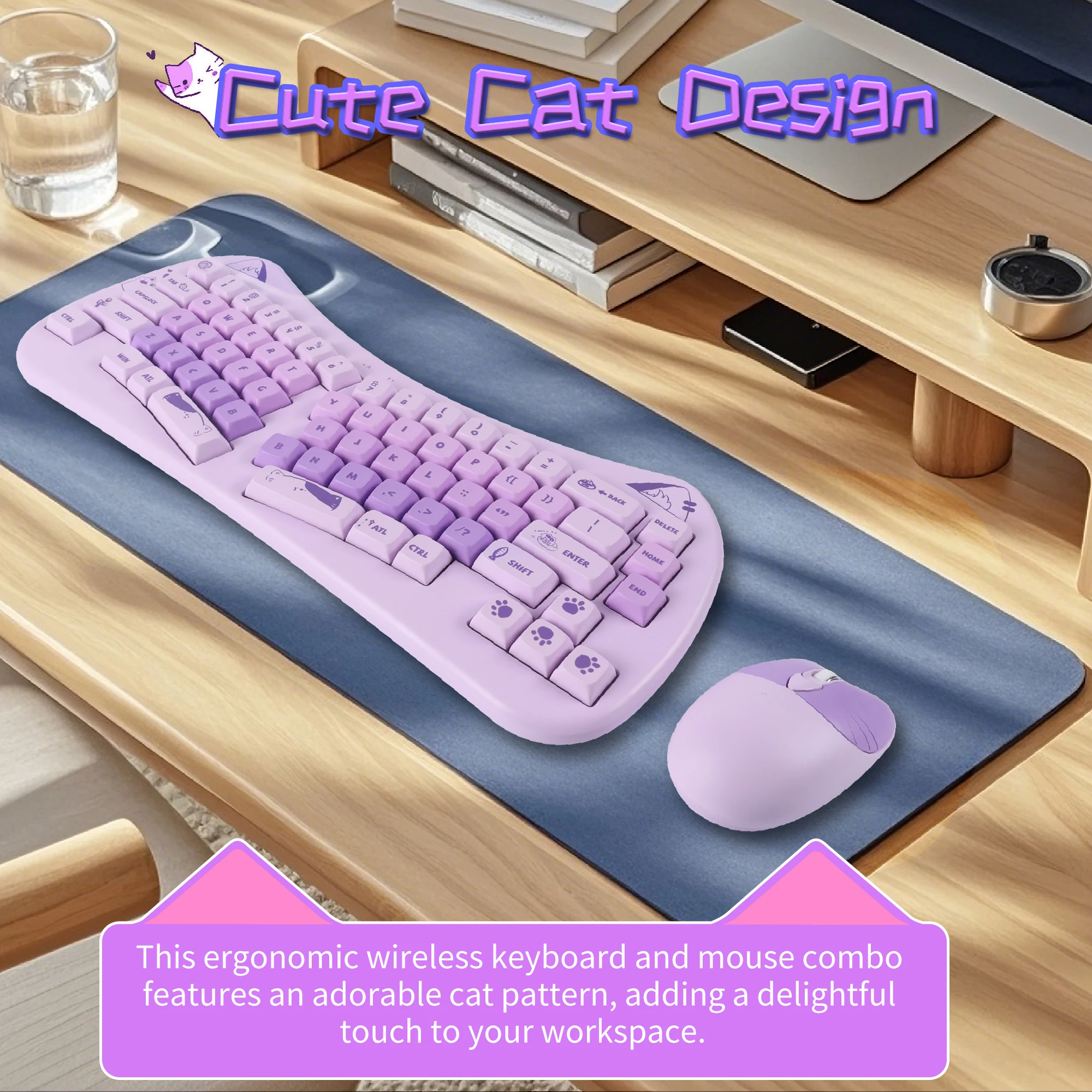 

Wireless Keyboard And Mouse Ergonomics Design Cute Cat Appearance Plug And Play Low Noise Key Office Use Typing Study Gift Girl