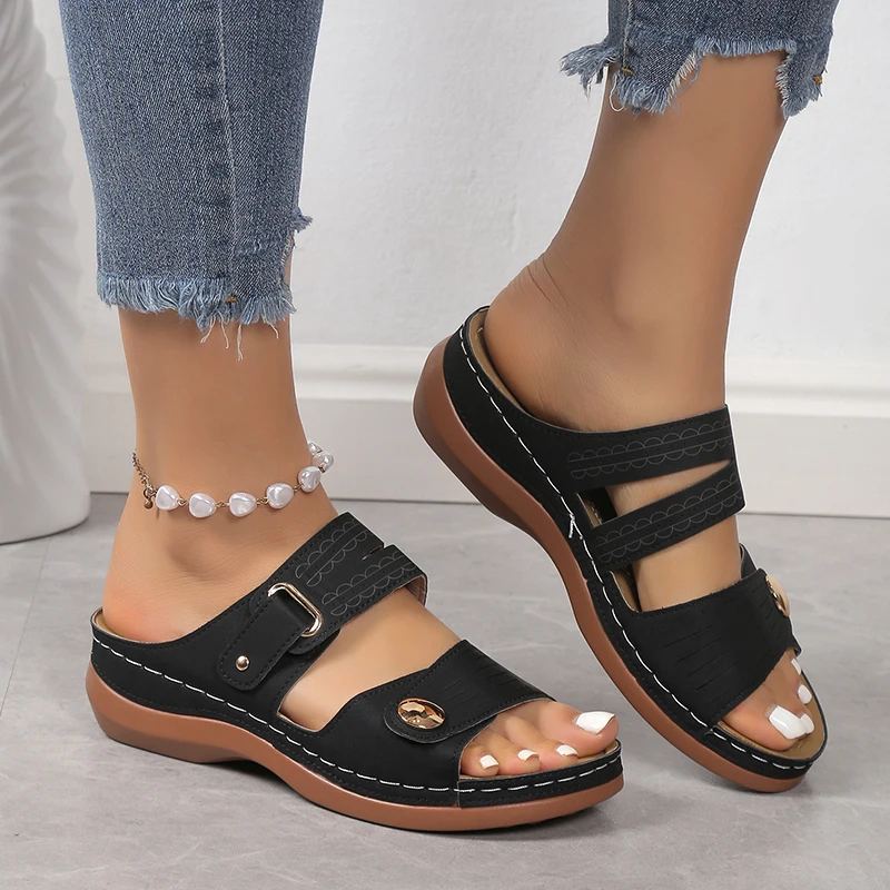 Europe and The United States Foreign Trade Plus-size Hollowed-out Platform Sandals Women Vintage Car Light Beach One Word Sandal