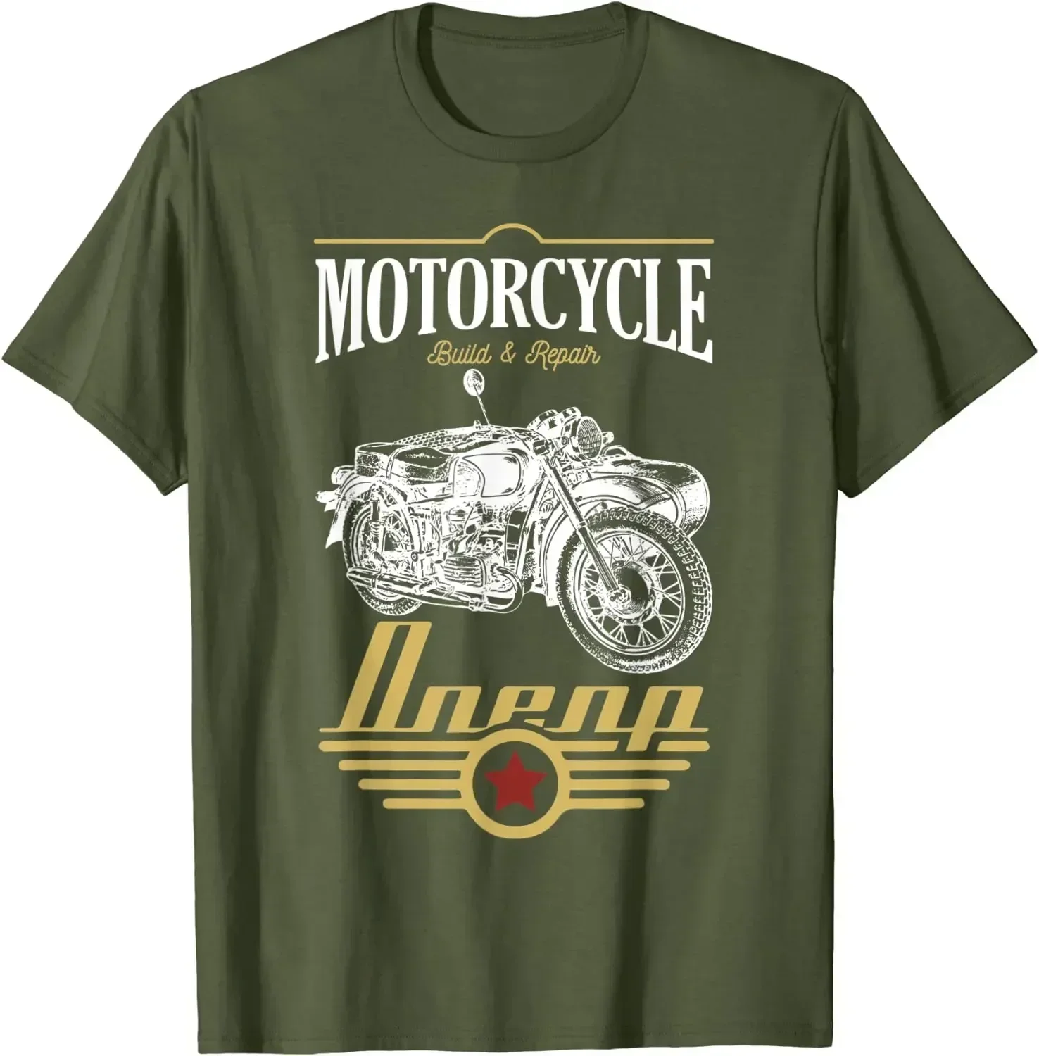 Retro Kiev Dnepr Sidecar Motorcycle Offroad Motorcyclist T-Shirt 100% Cotton O-Neck Summer Short Sleeve Casual Mens T-shirt