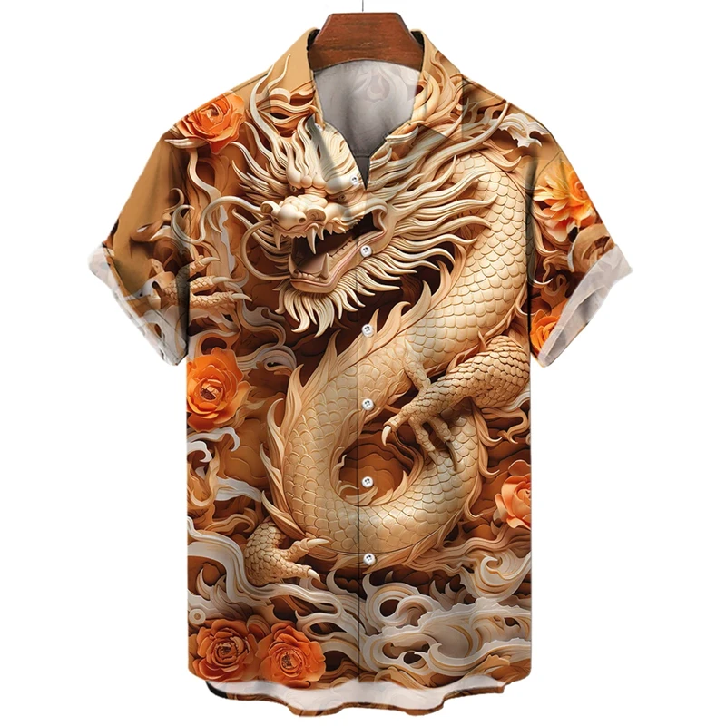 Newest Men\'s Shirts Dragon 3d Print Hawaiian Shirt Men Daily Tshirt Animal Casual Shirt For Men Fashion Men\'s Clothing Blouses