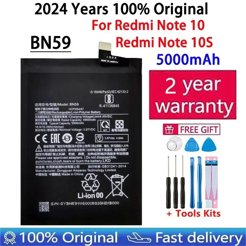 

2024 Years 100% Original High Quality New BN59 5000mAh Battery For Xiaomi Redmi Note10 Note 10 10S Batteries Bateria Tools