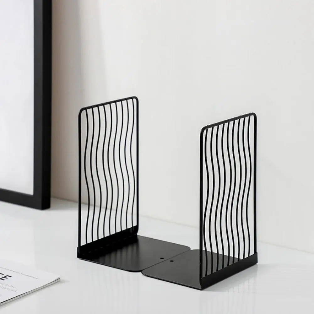 Modern Hollow Metal Bookends Anti-slip Sturdy Document Holder Multifunctional Large Capacity Simple Book Stand Home