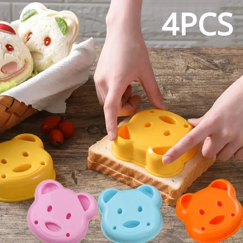 Cortador de sándwich en forma de oso, 4 Uds., cortador para hacer pan tostado, molde bonito para hornear, herramientas de pastelería, fabricante DIY, cortador de galletas y pasteles