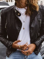Jackets Women Elegant Stand Collar Faux Leather Coats Streetwear Zipper Splice Pockets Jacket Slim Fit High Street 2024 5