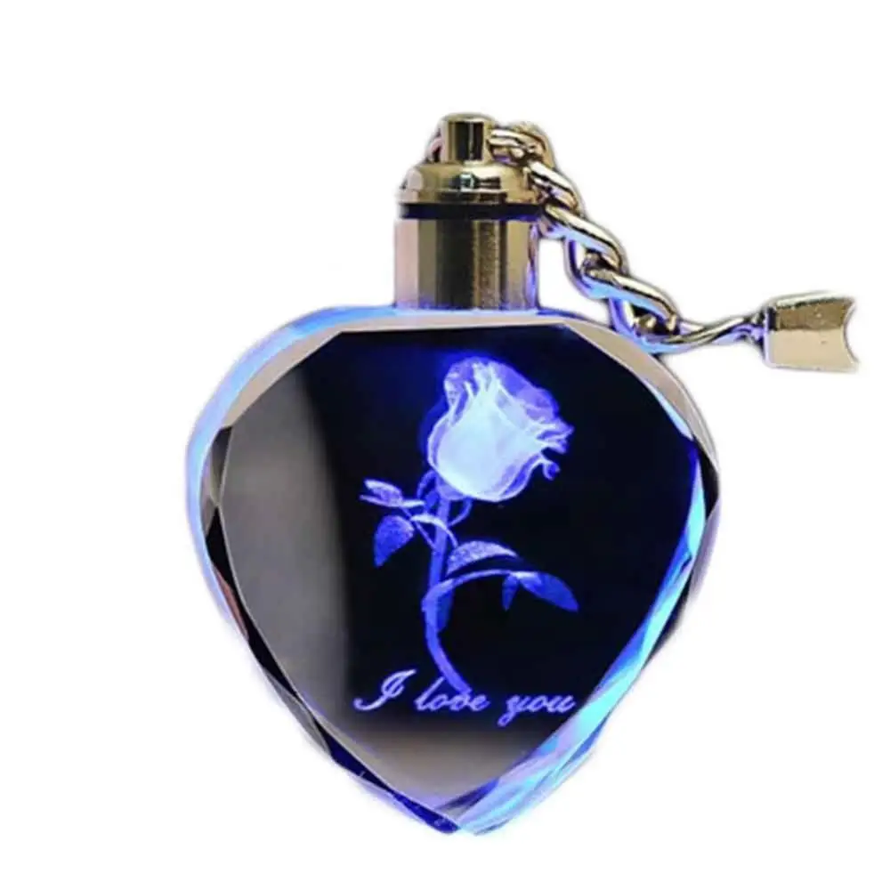 Fashion Rose Heart Car Key Chain Color Changing Flashing LED Lights Couple Keyring Car Interior Accessories