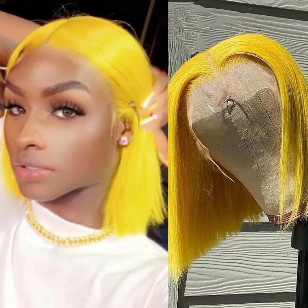13x4-lace-front-yellow-colored-short-bob-straight-human-hair-wig-preplucked-natural-hairline-wigs-for-women-daily-stylish-wea