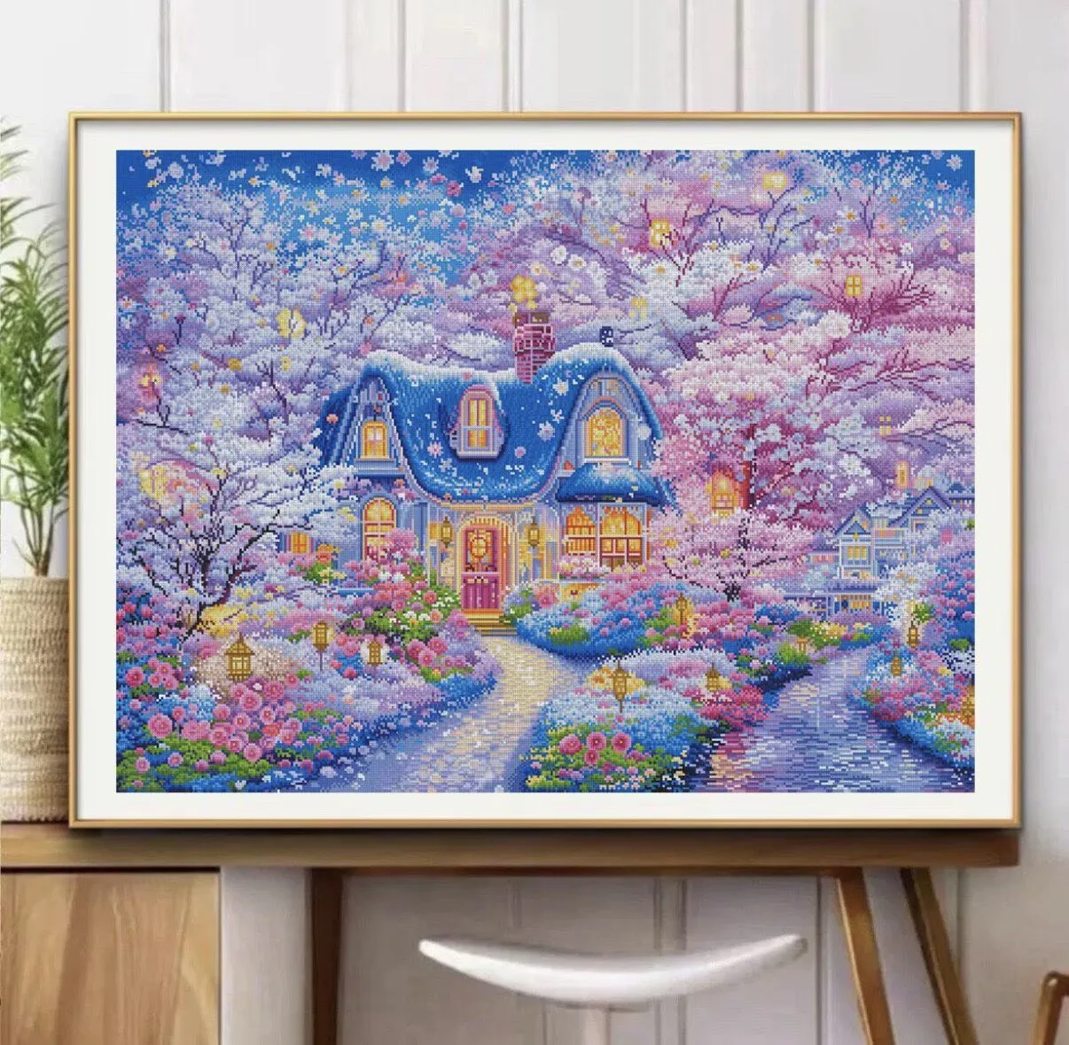 9CT 120X90CM Sakura House  Needlework,DIY Living Room Printed Cross Stitch,Set For Embroidery Kit Full Cotton Threads 68 Colors