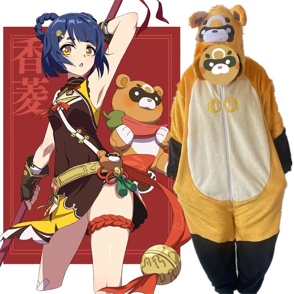 

Impact Xiangling Guo Ba Pajamas Jumpsuits Winter Flannel Plush Adult cartoon Cosplay Costume Kigurumi