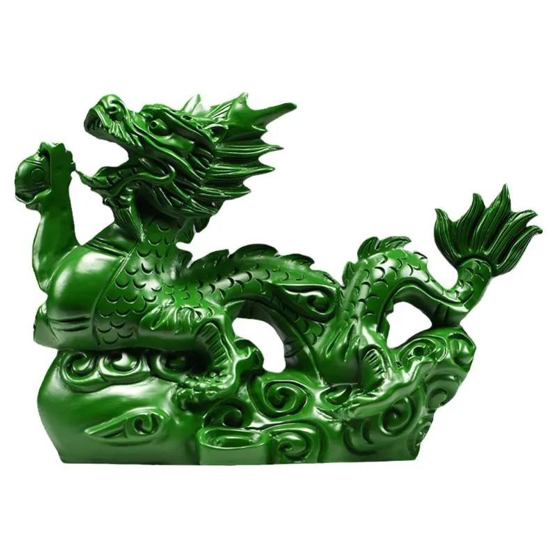 Green Wood Dragon Ornaments Solid Wood Twelve Zodiac Wood Carving Dragon Living Room Decoration New Home Opening Gifts Crafts