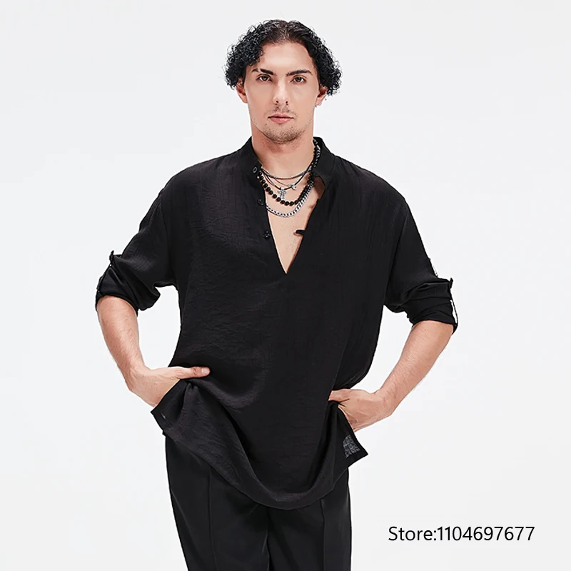Lockere Übungstopps für lateinamerikanischen Tanz für Herren, Cha-Cha-Rumba-Ballroom-Tanzkleidung, Trainingskleidung, weißes und schwarzes T-Shirt für Erwachsene, Herren