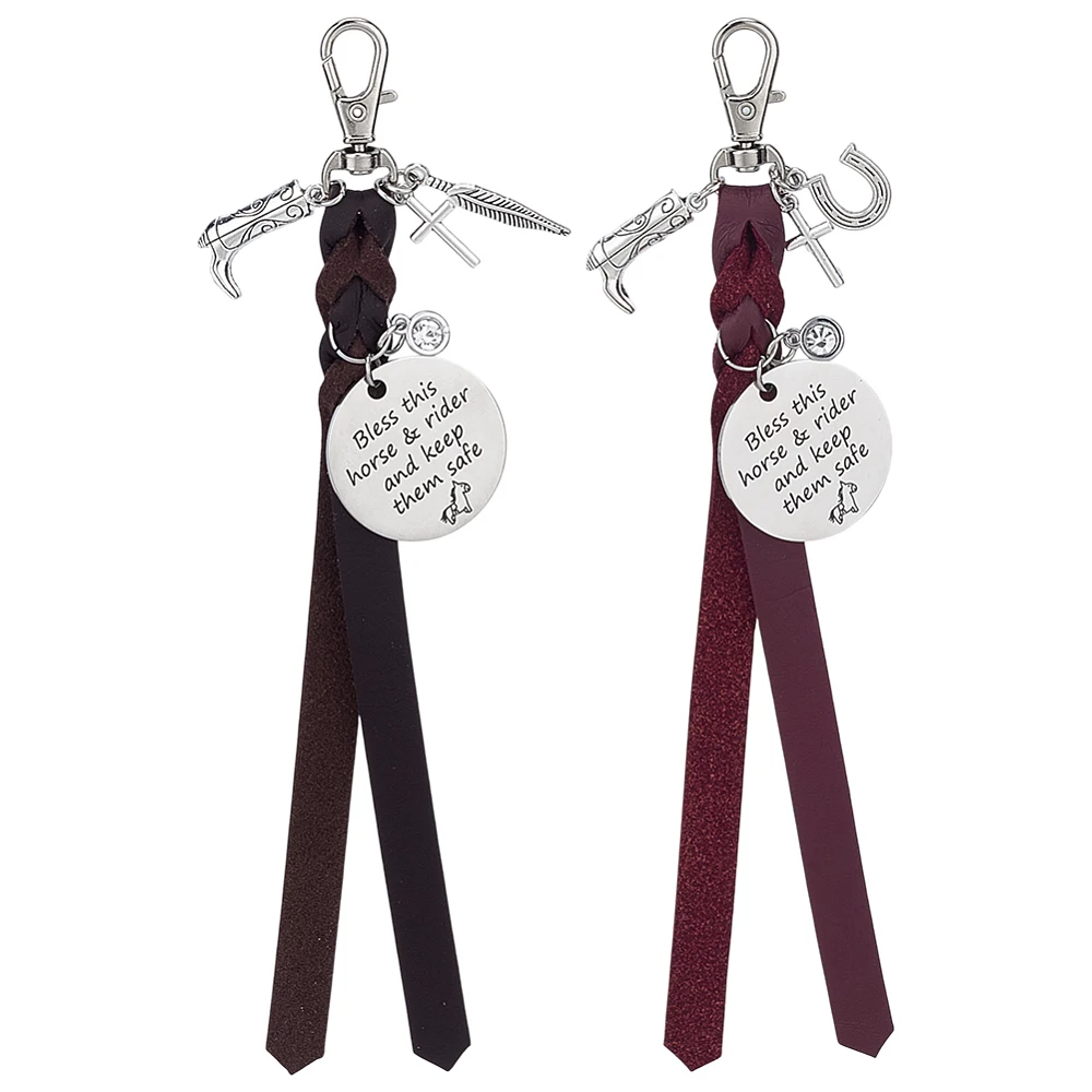 2pcs Saddle Charm Bless This Horse and Rider and Keep Them Safe Round Bridle Clip Saddle Strings Hanging Ornament Equestrian