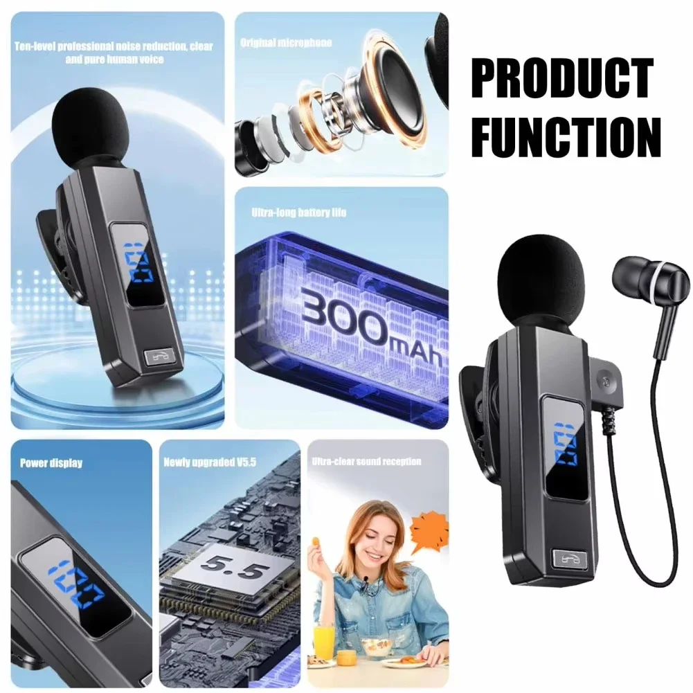 M1 Lavalier Business بلوتوث 5.5 سماعة 30H مع HD Mic LED الطاقة شاشة ديجيتال إلغاء الضوضاء HIFI سماعة رأس لاسلكية