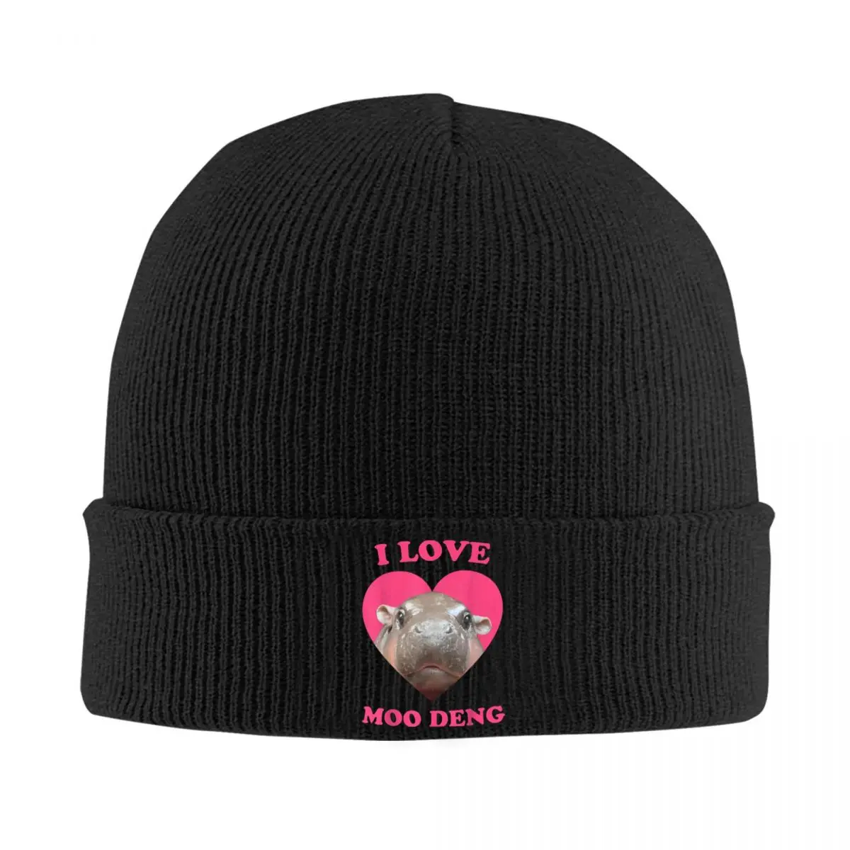 I Love Moo Deng Famous Baby Pigmy Hippo Knitted Caps for Women Men Beanie Autumn Winter Hat Warm Cap