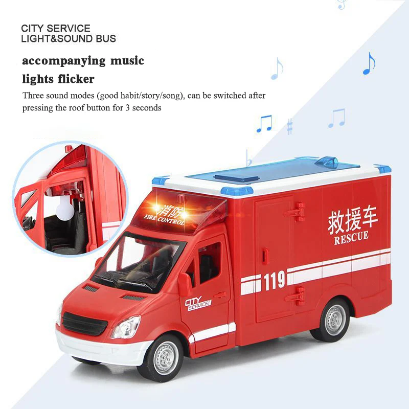 1:16 Large Ambulance City Rescue Car Music Light Pull Back Vehicle Model Boy Children Educational Toy Gift