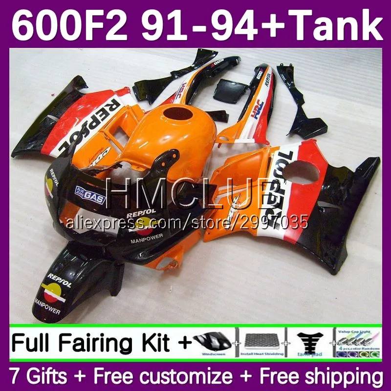 Fairing +Tank For HONDA CBR600 CBR 600F2 600 F2 FS CC 1No.29 CBR600F2 1991 1992 1993 1994 CBR600FS 91 92 93 94 Body Repsol orang