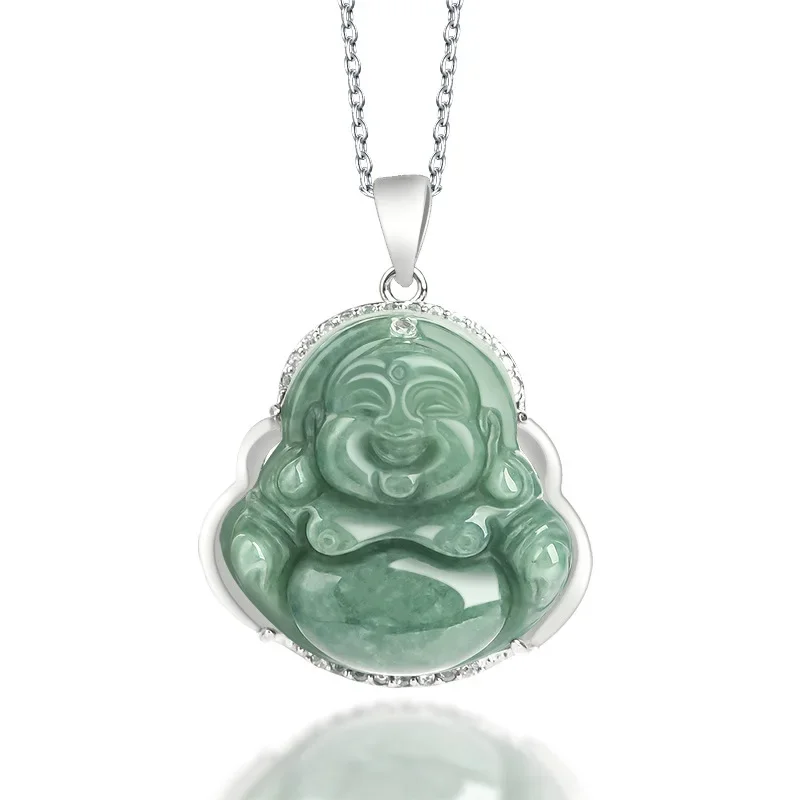 

Natural Jade A Product Bean Seed Buddha Pendant S925 Silver Inlaid Zircon Necklace for Women Sparkling Luxury Exquisite Jewelry