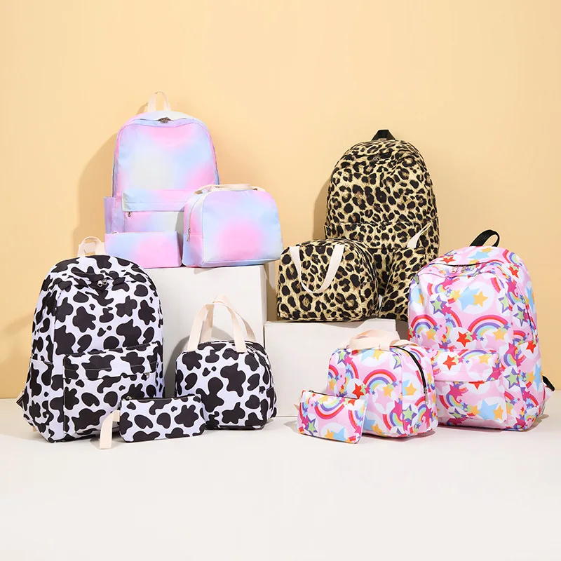 3pcs/set Rainbow Printing School Bags Backpacks Schoolbag Fashion Kids Lovely Backpack For Children Girls School bag Student