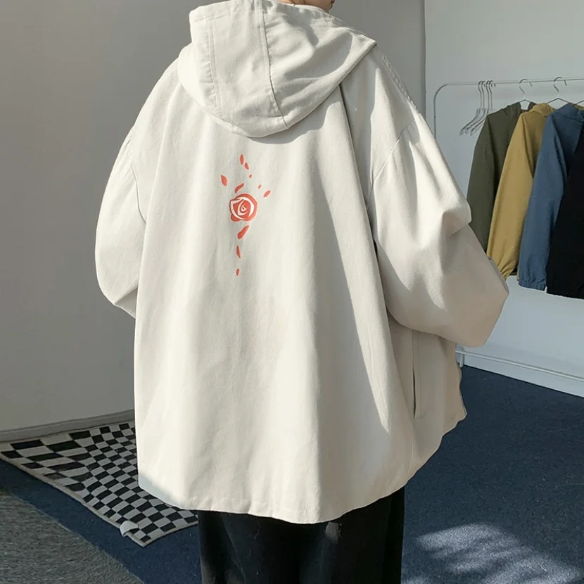 

Spor Casual Loose Men's Jaet Trendy Youthful Windproof Long Sve Zipper Closure Hooded Jaet for Spring And Autumn