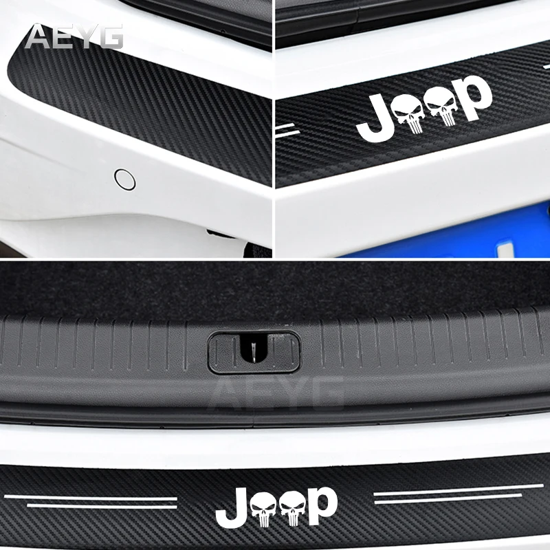 Carbon Fiber Car Rear Trunk Bumper Guard Stickers For Jeep Wrangler Grand Cherokee Compass Renegade Liberty Gladiator Patriot