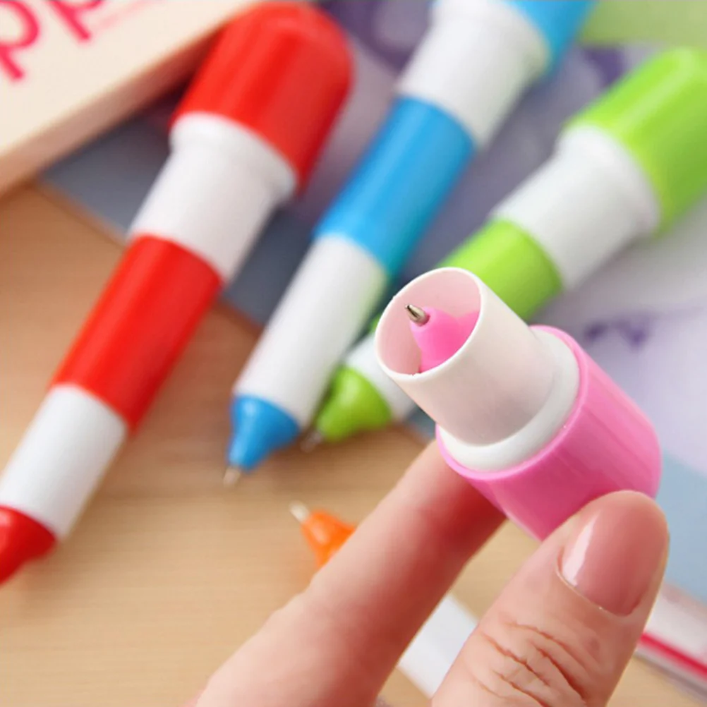6Pcs Tiny Capsule Style Retractable Ball Pen Adorable Design Writing Instrument for Children Unique Stationery Gift for Students