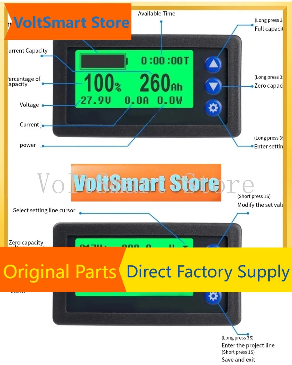 VoltS12V 24V 36V 48V Battery Monitor Hall Coulomb Meter DC8-100V 100A 200A 300A 400A Lifepo4 Lead-acid Li-ion Lithium Capacity P