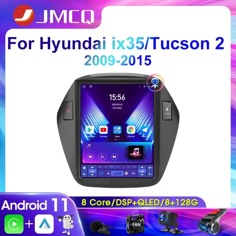 JMCQ 2Din Radio samochodowe dla Hyundai IX35 Tucson 2 2009-2015 Stereo multimedialny odtwarzacz wideo nawigacja GPS Carplay 4G Android 11