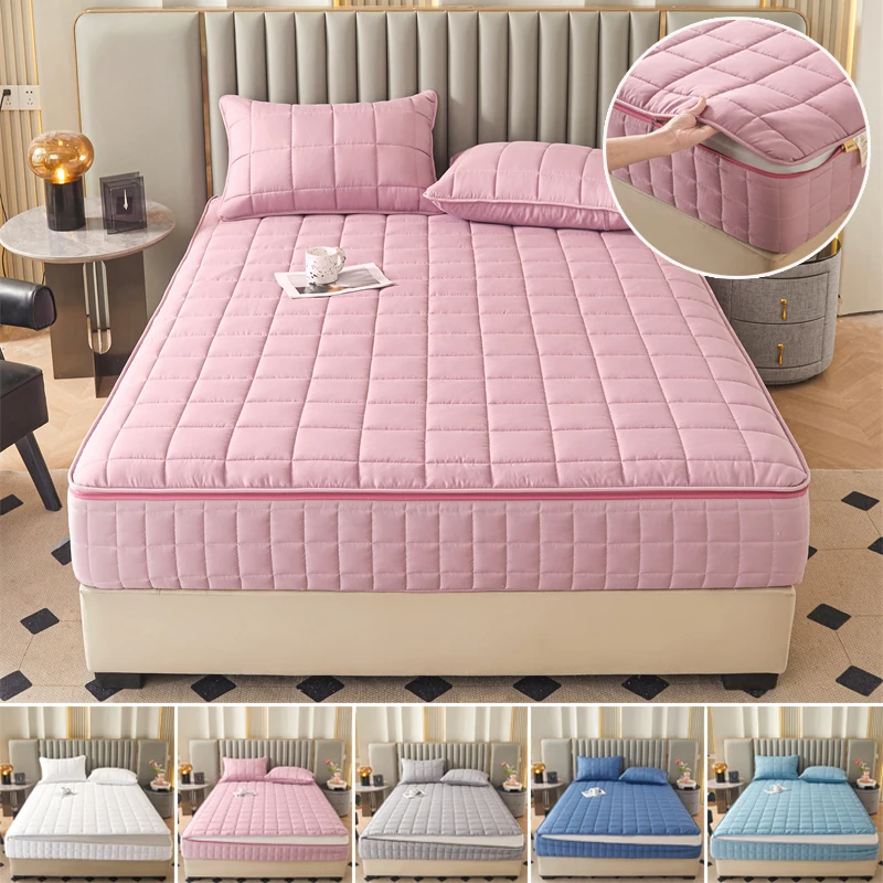 6-Sides Full Enclosed Thicken Fitted Sheet Mattress Cover with Zipper Custom Size Quilted Bed Sheet Anti-mite Mattress Protector