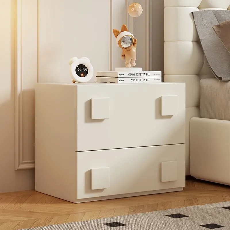 Cream Solid Wood Bedside Table Multi-functional Floor Cabinet Large Capacity Storage Locker Living Room Card Cabinet