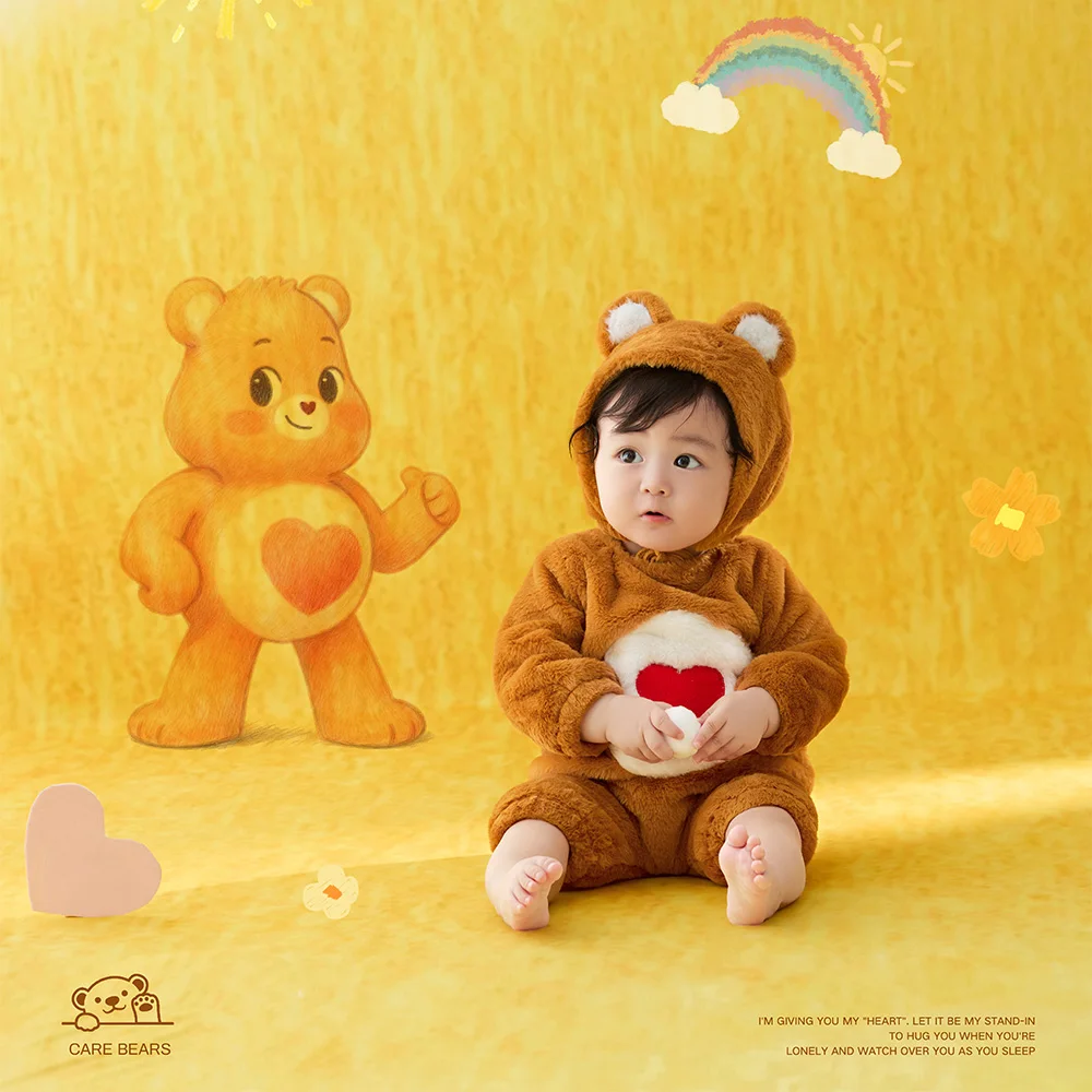 Cute Cartoon Bear Theme Newborn Photography Outfit Soft Bear Plush Romper with Hat for Studio Creativity Sessions 3-4 Month Baby