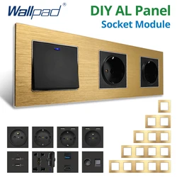Wallpad DIY Module Gold Aluminum Alloy Panel Wall Power Socket Electrical Outlet Function Key Only  Free Combination