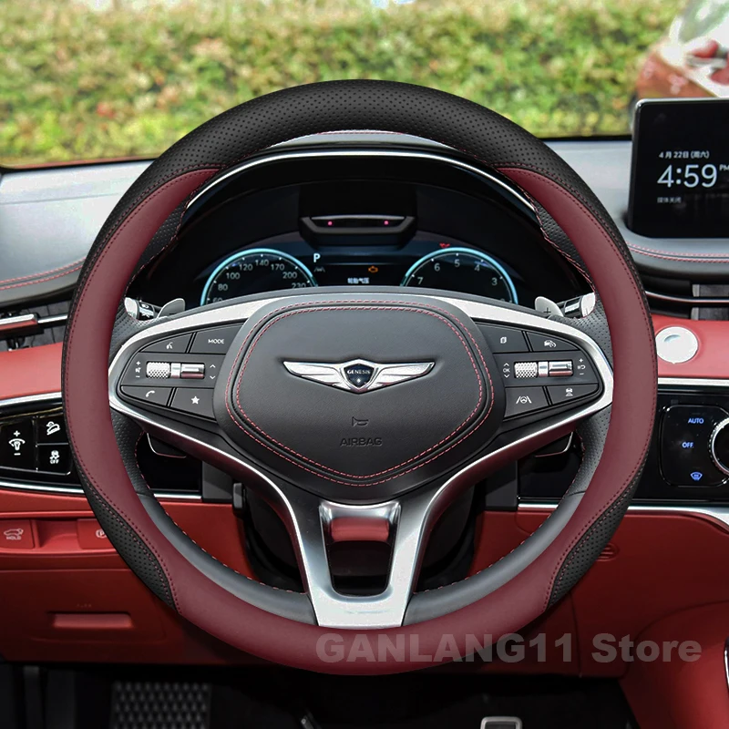 

Leather Car Steering Wheel Cover For Genesis GV70 G90 2021-2026 Non-slip ultra-thin Auto Steering Wheel Genesis GV70 Accessories
