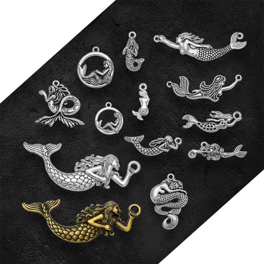 Antique Silver Plated Mermaid Fairy Tale Charms Ocean Pendants For Diy Necklaces Jewelry Making Findings Supplies Accessories