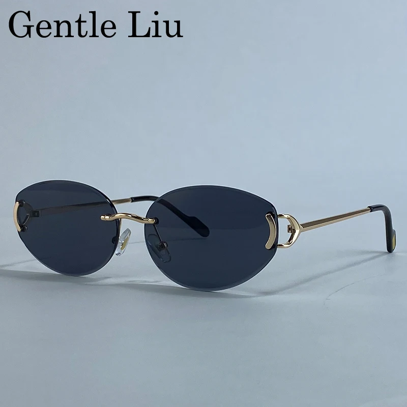 

Sexy Oval Rimless Sunglasses Women 2025 Luxury Brand Retro Traveling UV400 Sun Glasses Metal Frame Frameless Eyewear For Ladies