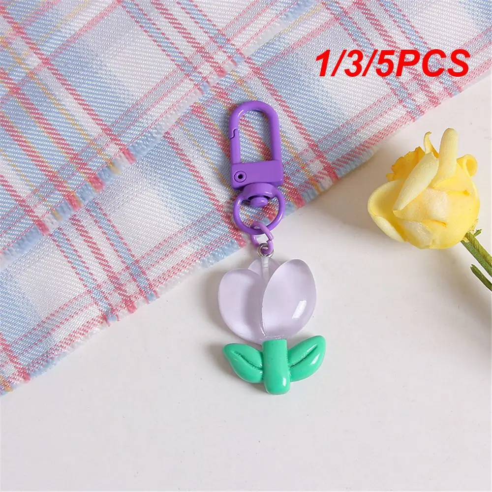 1/3/5PCS Keychain Exquisite Detail Resin Lovely Tulip Small Fresh Key Chain Flower Key Chain Pendant Unique Design Color