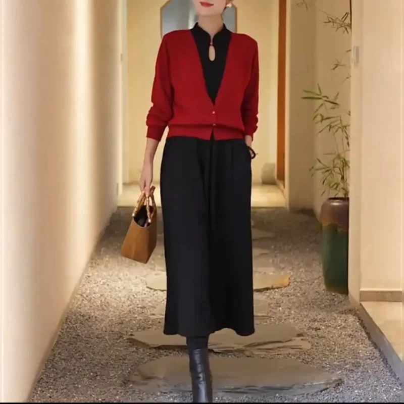 

Autumn Elegant Vintage Two High-waisted Tops Drooping Skirt New Long-sleeved Suit Light Luxury Slim Simple