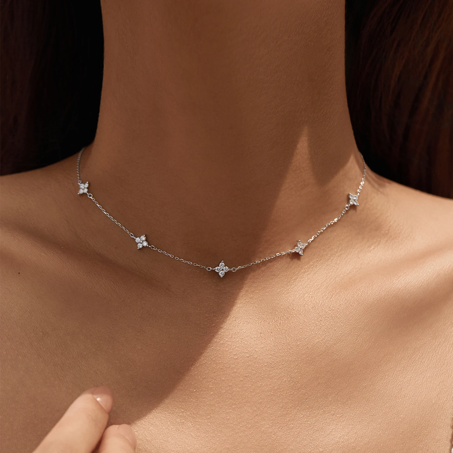 MODIAN 925 Sterling Silver Exquisite Lucky Four-Leaf Clover D Color Moissanite Link Chain Necklace  For Women Fine Jewelry
