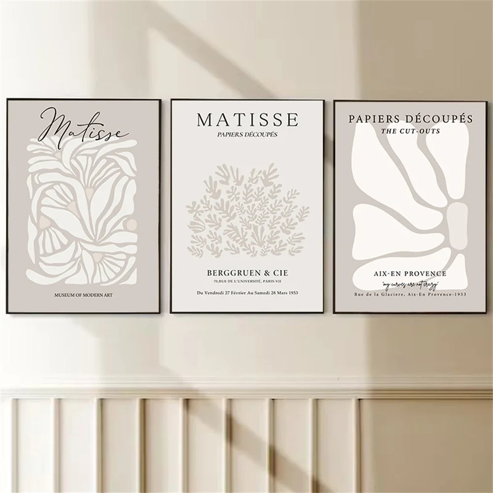 Abstract Neutral Matisse Poster Bohemian Beige Floral Canvas Painting Vintage Exhibition Wall Art Print Pictures Bedroom Decor