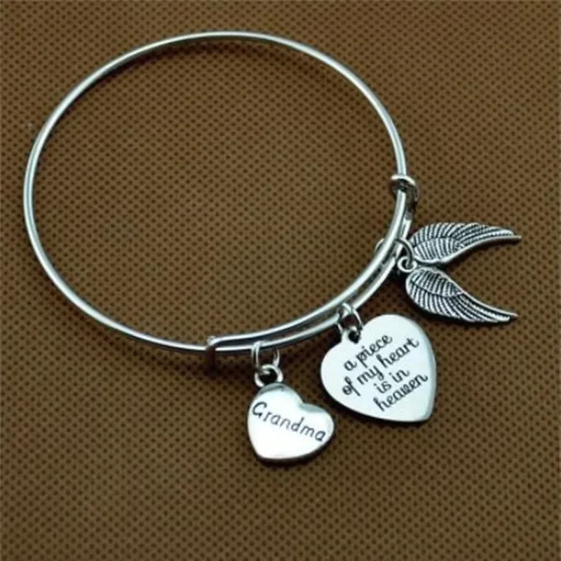 New Angel Wing Bracelet Memorial Bangle A Piece Of my Heart Is In Heaven Sympathy Gift Loss of Mom Daughter Grandpa Dad Son 2021