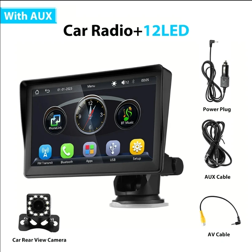 7-inch autoradio Draagbare draadloze CarPlay Android Auto Stereo Multimediaspeler Touchscreen Bluetooth-navigatie