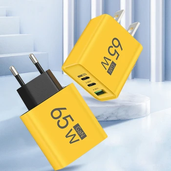 총 65W GaN 고속 충전 USB C타입 충전기, PD3.0 고속 충전 벽 전화 어댑터, 아이폰 15, 샤오미, 화웨이, 삼성 원플러스용 