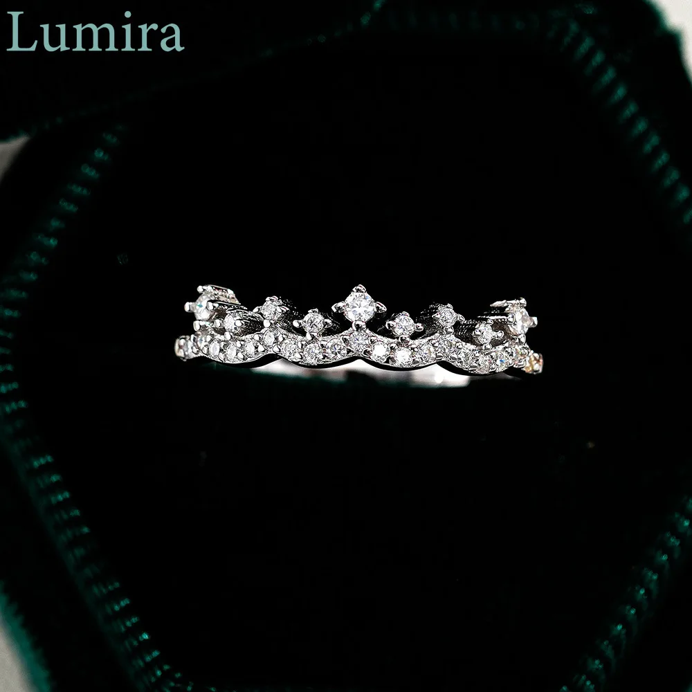Lumira Hip-Hop Platinum PT950 Elegant Crown Ring for Women with Moissanite Stone Fashion Wedding Party Charm Jewelry
