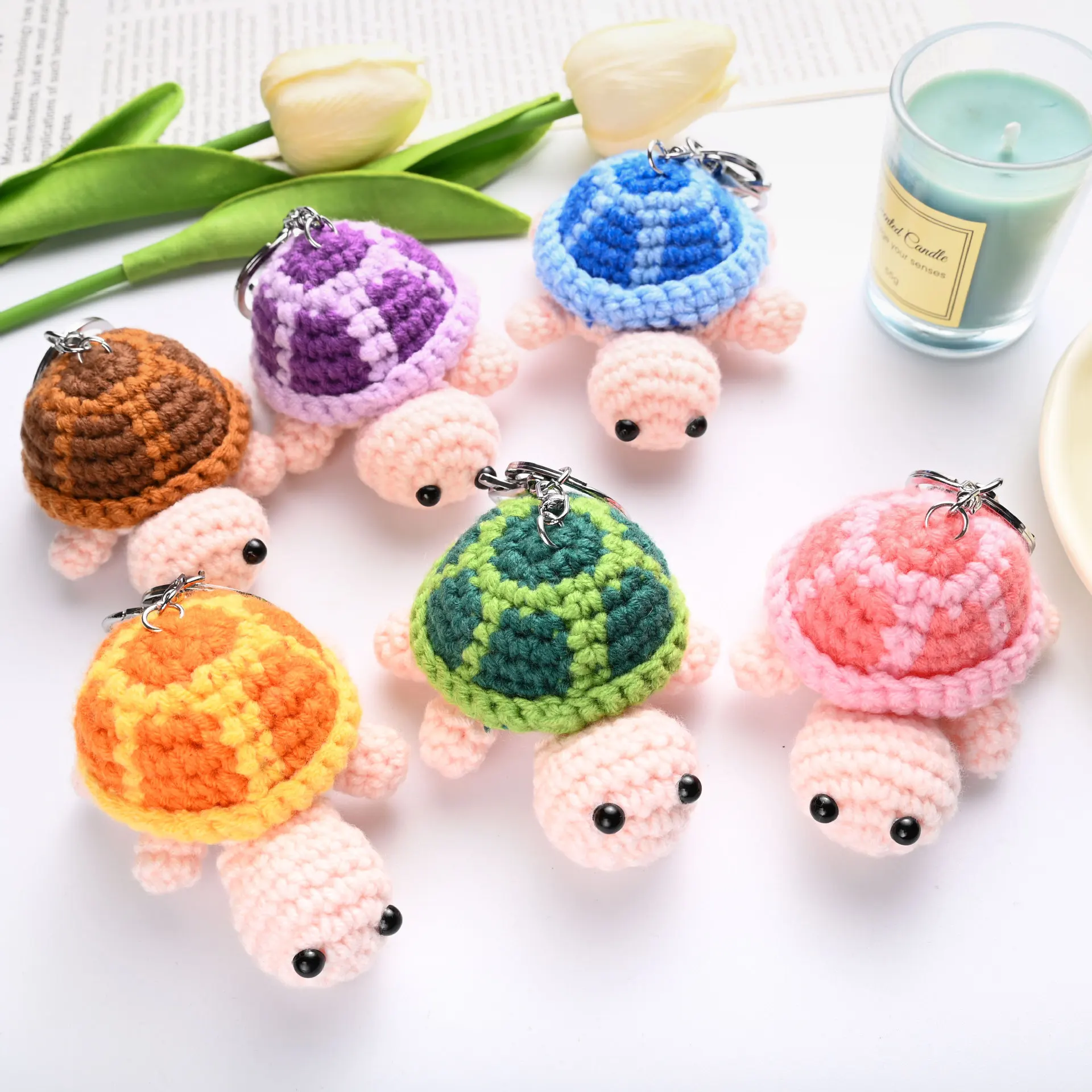 Women's Pendant Cute Turtle Keychain Mini Funny For Kawaii Girls Cartoon Turtle Woolen Crocheted Doll Keychain Backpack Pendant