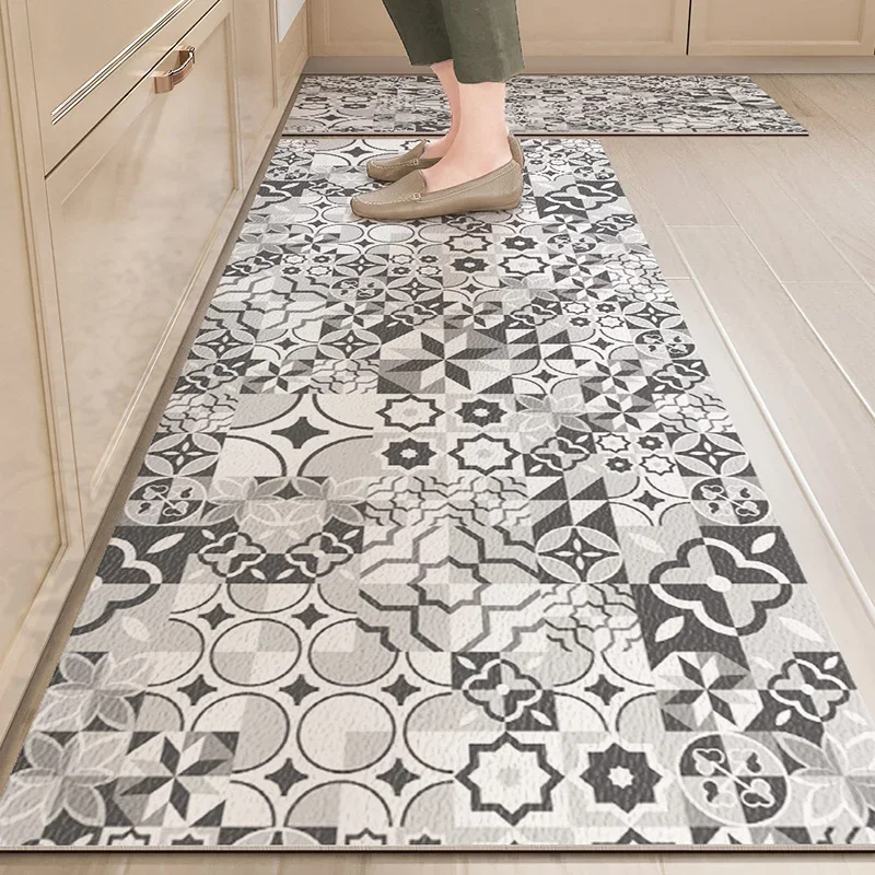 

Water-Absorbent Anti-Slip Long Strip Rug, Retro Tile Pattern, Floor Mat, Bathroom Rugs, Kitchen and Bathroom