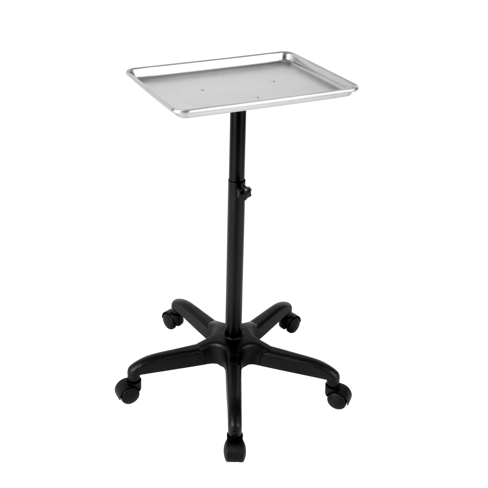 Rolling Salon Tray, Tattoo Cart Stand Adjustable Height with 5 Wheels, Alu Spa Table Hair Beauty Mobile Stool Serving Storage