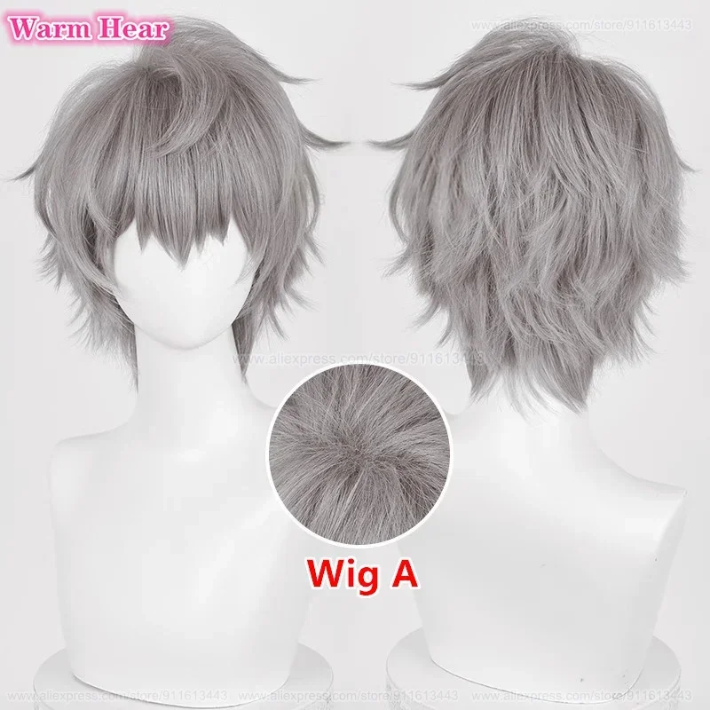 2 스타일 애니메이션 합성 머리 짧은 30cm 그레이 코스프레 애니메이션 가발 내열성 헤어 할로윈 파티 가발 + 무료 가발 모자